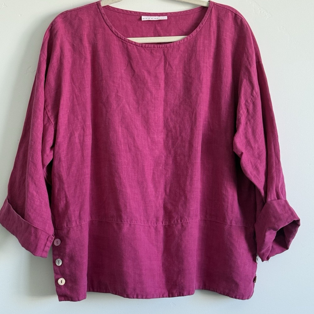 Bryn Walker 100% Linen Fran Blouse Top S Coastal Lagenlook Comfort Scandi Resort